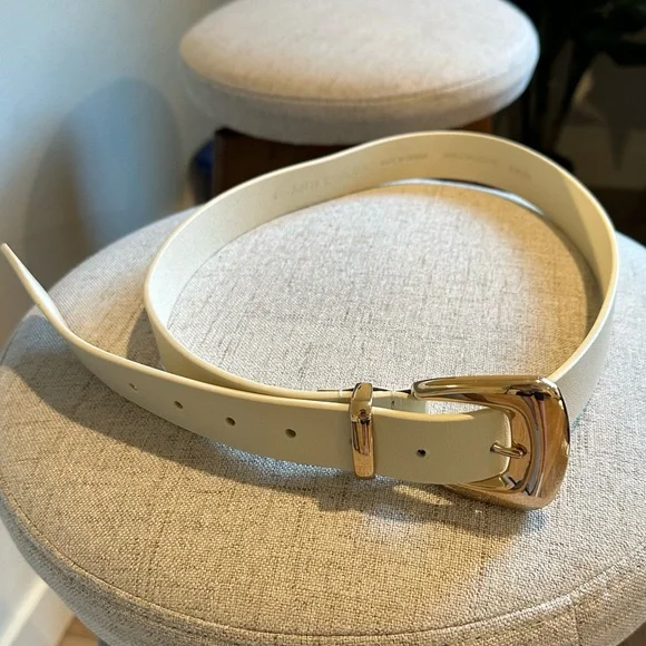 Ann Taylor Cream & Gold Chunky Leather Belt - Picture 3 of 5